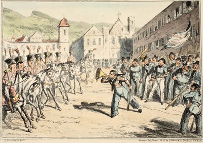 Jacks Trump of Defiance, a Greenwich Kórházból, Haditengerészeti vázlatok sorozata, Egy háborús ember életének leírása, pub. 1826 (kézzel színezett metszet) alkotó: George Cruikshank