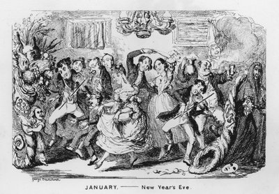január, szilveszter (metszet) alkotó: George Cruikshank