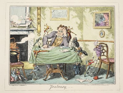 Féltékenység, kocsma. 1835 (kézzel színezett metszet) alkotó: George Cruikshank