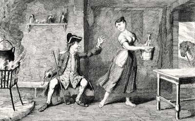Jeannie Deans az apja kunyhójában, illusztrációja Sir Walter Scott (1771-1832) „The Heart of Midlothian” című művéből, 1843-ban alkotó: George Cruikshank