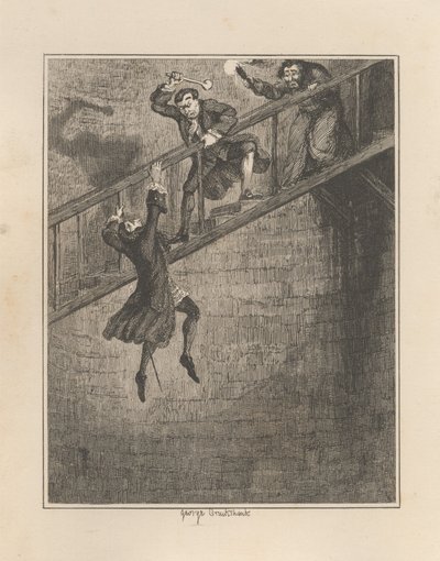 Jonathan Wild, ahogy Sir Rowland Trenchardot a kútba dobja alkotó: George Cruikshank