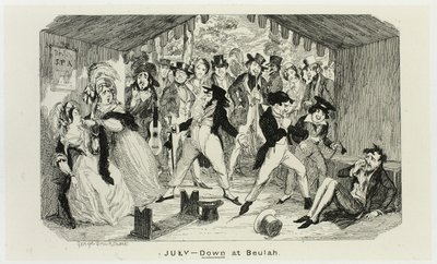 Július - Down at Beulah George Cruikshank acélmetszeteiből a The Comic Almanacks című kötetbe: 1835-1853 alkotó: George Cruikshank