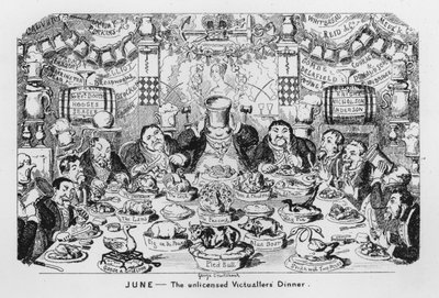 June, Az engedély nélküli Victualerek? Vacsora alkotó: George Cruikshank