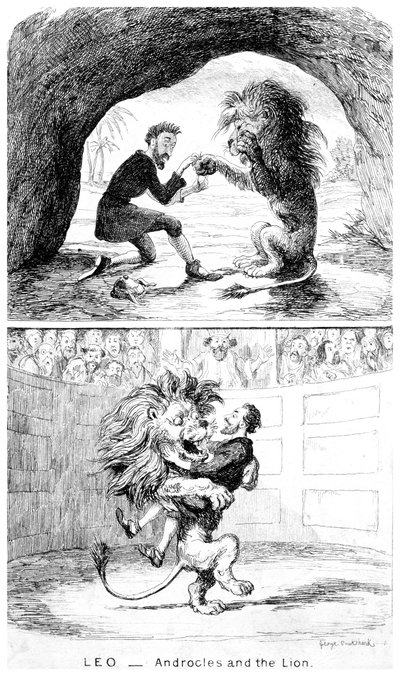 Oroszlán - Androklész és az oroszlán, 19. század. alkotó: George Cruikshank