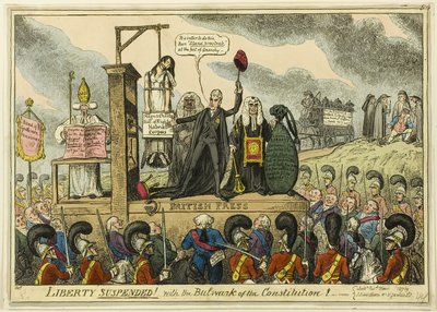 Szabadság felfüggesztve! Az Alkotmány bástyájával! alkotó: George Cruikshank