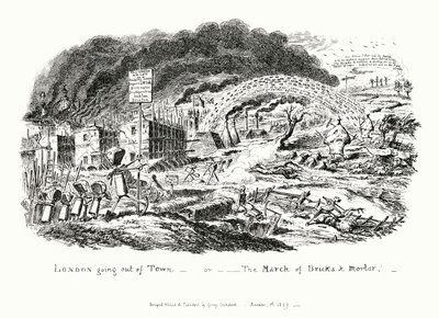 London Going Out of Town, avagy a tégla és habarcs márciusa (metszet) alkotó: George Cruikshank
