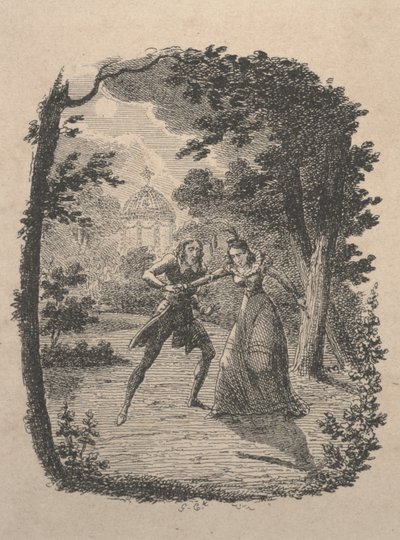 Férfi és nő a kertben (metszet) alkotó: George Cruikshank