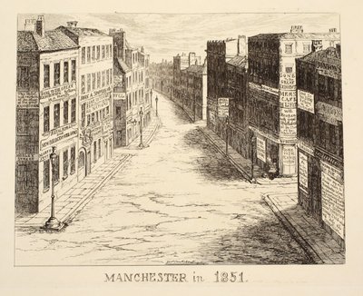 Manchester 1851-ben, 1851-ből vagy The Adventures of Mr & Mrs Sandboys és családja, akik feljöttek Londonba, hogy jól érezzék magukat, és megnézzék a Nagy Kiállítást, kocsmát. 1851 alkotó: George Cruikshank