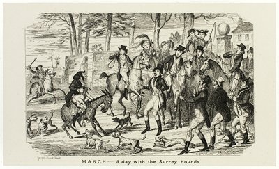 Március - Egy nap a surrey-i kutyákkal George Cruikshank acélmetszeteiből a The Comic Almanacks-hez: 1835-1853 alkotó: George Cruikshank