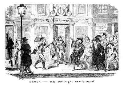 Március - Éjjel és nappal közel egyenlő, 19. század. alkotó: George Cruikshank