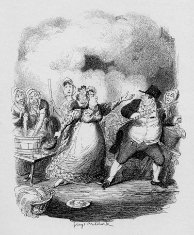 Mr. Bumble lealacsonyodott a szegények szemében, Charles Dickens (1812-70) „The Adventures of Twist” című könyvéből, 1838, Chapman und Hall, 1901 alkotó: George Cruikshank