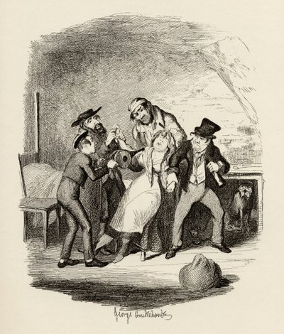 Fagin úr és tanítványa felépül Nancy, Charles Dickens (1812-70) „The Adventures of Twist” című könyvéből, Chapman und Hall, 1901. alkotó: George Cruikshank