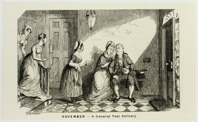 November - Egy általános postai kézbesítés ellenében George Cruikshank acélmetszeteiből a The Comic Almanacks című képregényhez: 1835-1853 alkotó: George Cruikshank
