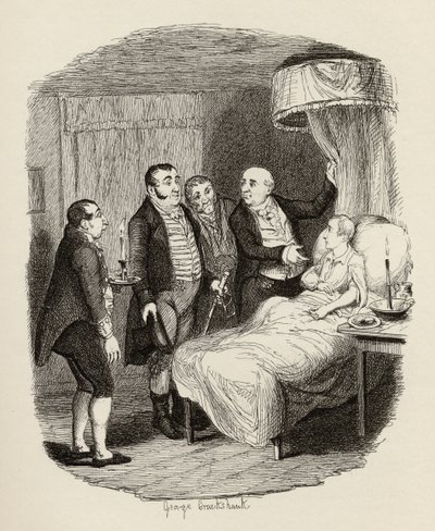 Oliver, akit a Bow Street Runners vár, Charles Dickens (1812-70) Twist Olivér kalandjai című művéből, 1838, Chapman és Hall, 1901. alkotó: George Cruikshank