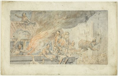 Égő épületből menekülő emberek alkotó: George Cruikshank