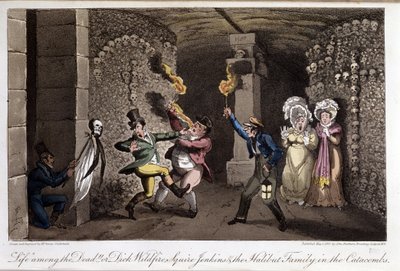 Promenade dans les katacombes – David Carey „” Élet Párizsban” című részében, ill. szerző: George Cruikshank, szerk. Fairburn, London alkotó: George Cruikshank