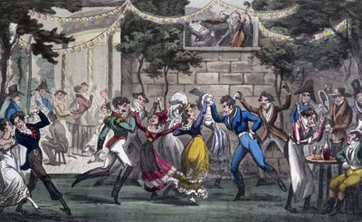 Quadrille a Salon de Marsban, a Champs Elysée-n – David Carey, London "" Life in Paris" című filmjében alkotó: George Cruikshank