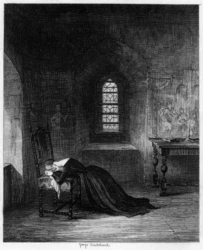 Jane királynő a londoni Tower Brick Tower-ben van bebörtönözve, 1553-1554 1840. alkotó: George Cruikshank