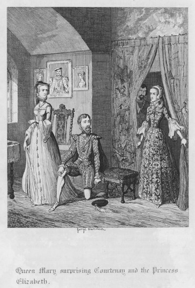Mária királynő meglepte Courtenayt és Erzsébet hercegnőt (metszet) alkotó: George Cruikshank