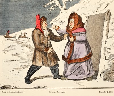 Orosz lakodalom, kocsma. 1808 (kézzel színezett metszet) alkotó: George Cruikshank
