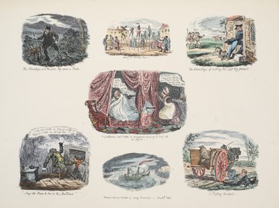 Illusztrációsorozat a fa láb birtoklásának előnyeiről és hiányosságairól, kocsma. 1828 (kézzel színezett metszet) alkotó: George Cruikshank