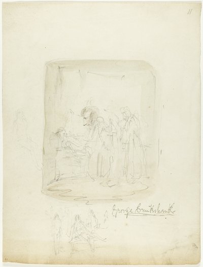 Vázlatok lapja önarcképpel alkotó: George Cruikshank