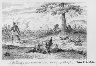 Sir John Falstaff nagyszerű manővere a Shrewsbury-i csatában! alkotó: George Cruikshank