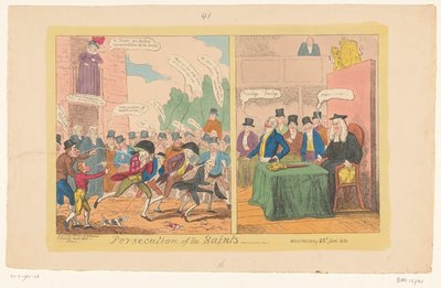 Karikatúra az angol belpolitikáról, 1820 A szentek üldözése alkotó: George Cruikshank