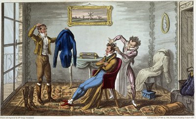 Tailleur et coiffeur à domicile - David Carey „" Élet Párizsban" című részében, ill. szerző: George Cruikshank, szerk. Fairburn, London alkotó: George Cruikshank