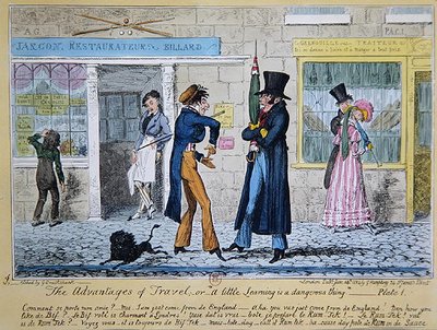 "Az utazás előnyei" vagy "Egy kis tanulás veszélyes dolog" alkotó: George Cruikshank