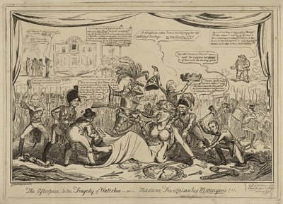 November 9-én megjelent The Afterpiece (sic) Waterloo tragédiájához vagy Madame Francois és menedzserei!!! alkotó: George Cruikshank