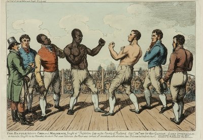 Cribb és Molineaux csata (színes rézkarc) alkotó: George Cruikshank