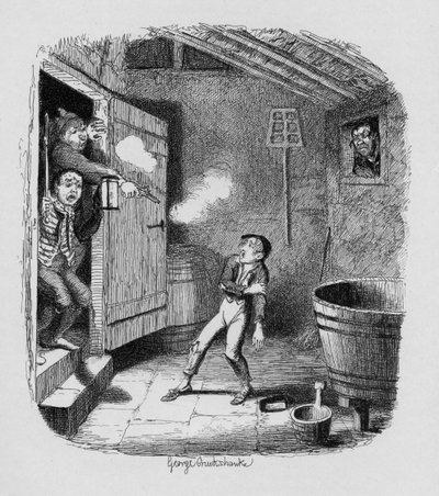 A betörés, Charles Dickens (1812-70) „Twist Oliver kalandjai” című művéből, 1838, Chapman und Hall, 1901 alkotó: George Cruikshank