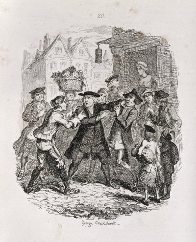 Az orvos lefoglalja Murphy ügyvédet, az „Amelia”-ból, a művész által metszett, illusztráció a „Henry Fielding művei”, kocsma. Henry G. Bohn, 1853 alkotó: George Cruikshank