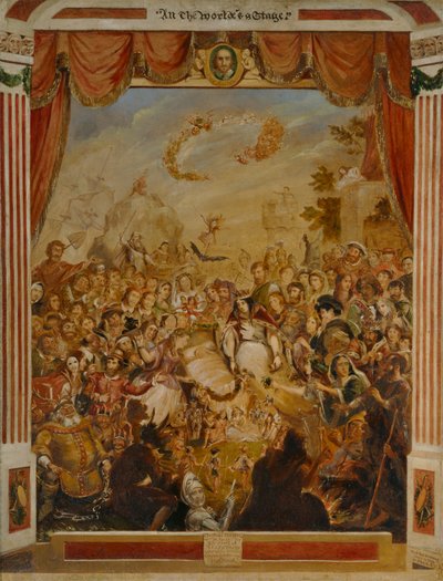 William Shakespeare első fellépése a Globe Színház színpadán alkotó: George Cruikshank