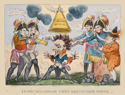 A nagy nemzet feje furcsa helyzetben, 1813 (kézzel színezett rézkarc) alkotó: George Cruikshank