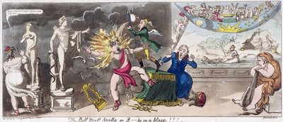 A Pall Mall Apollo vagy R...ty lángokban áll!!! 1816 (színes metszet) alkotó: George Cruikshank