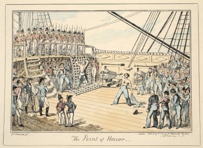 The Point of Honor, Greenwich Hospital, haditengerészeti vázlatok sorozata, Egy háborús ember életének leírása, kocsma. 1825 (kézzel színezett metszet) alkotó: George Cruikshank