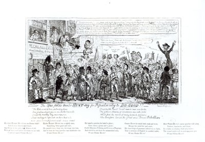 The Spa Fields Orator Vadászat a népszerűségért, hogy jót tegyen!!, pub. J. Sidebotham, 1817 alkotó: George Cruikshank