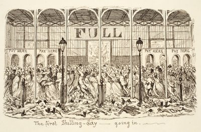 Az első shilling nap - Belépés, kocsma. 1851 (metszet) alkotó: George Cruikshank