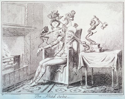 „A fejfájás”, 1835 alkotó: George Cruikshank