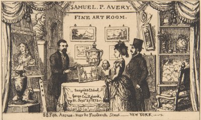 Samuel P. Avery kereskedelmi kártyája – Képzőművészeti szoba, 1873., 1873. alkotó: George Cruikshank