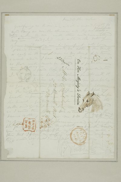 Cím nélkül (Cruikshank levele lófej vázlatokkal) alkotó: George Cruikshank