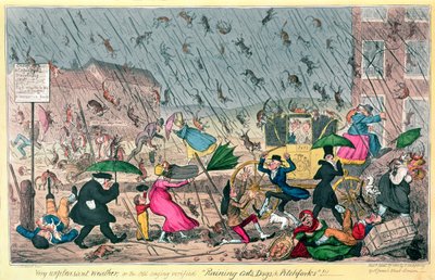 Nagyon kellemetlen időjárás, vagy a régi mondás igazolta Eső macskák, kutyák és vasvillák!, kocsma. G. Humphrey, 1820 alkotó: George Cruikshank