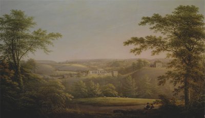 Easby Hall és Easby Abbey Richmonddal, Yorkshire a háttérben alkotó: George Cuitt