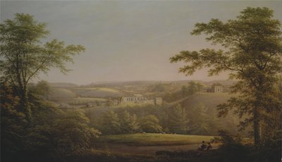 Easby Hall és az Easby apátság Richmonddal, Yorkshire-ben a háttérben alkotó: George Cuitt