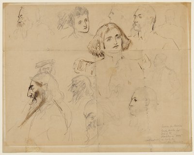 Durva vázlat a Trilby egyes szereplőihez, köztük Trilbyhez és Svengalihoz (ceruza, toll és tinta papíron) alkotó: George du Maurier
