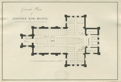 Stafford – Christ Church alaprajza: toll- és tusrajz, nd [c 1838] (rajz) alkotó: George E. Hamilton