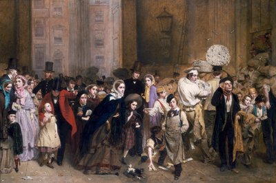 – A főposta. Egy perc a hatig”, 1860. alkotó: George Elgar Hicks