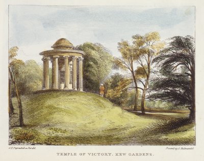 Naptemplom, Arborétum, Kew Gardens, 20. tábla a Kew Gardensből: Huszonnégy kőrajz sorozata, Charles Hullmandel (1789-1850) metszete, 1820-ban megjelent (kézzel színezett litó) alkotó: George Ernest after Papendiek